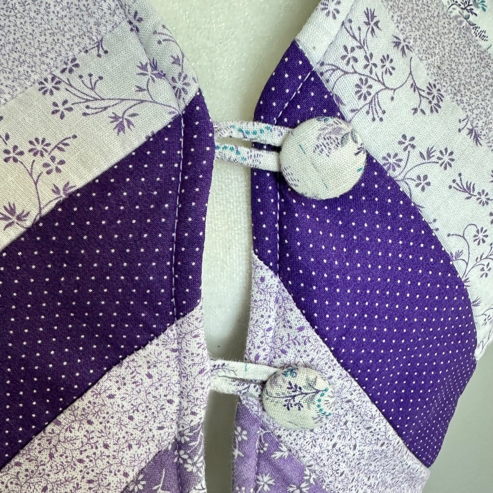 Handmade Purple Quilted Patchwork Vest Floral Chevron Cottagecore XS Small - Picture 3 of 7